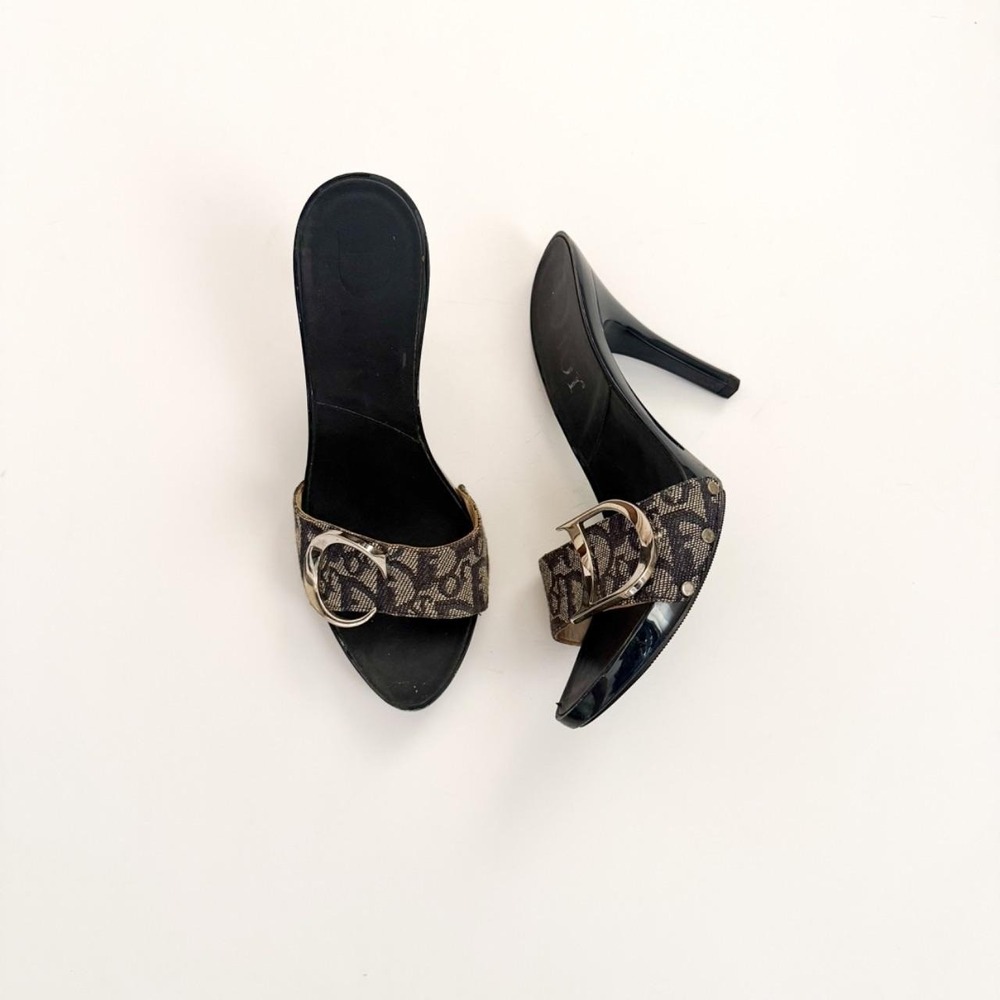 Christian Dior John Galliano trotter monogram mule heel black vintage IT 37 US 7